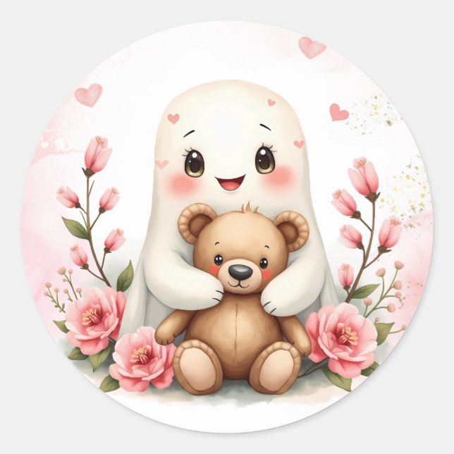 Sticker Rond Cute Ghost Halloween Thème Baby Girl Baby shower (Devant)