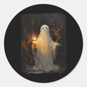 Sticker Rond Cute Ghost Holding bougie Fun Halloween Gothique V