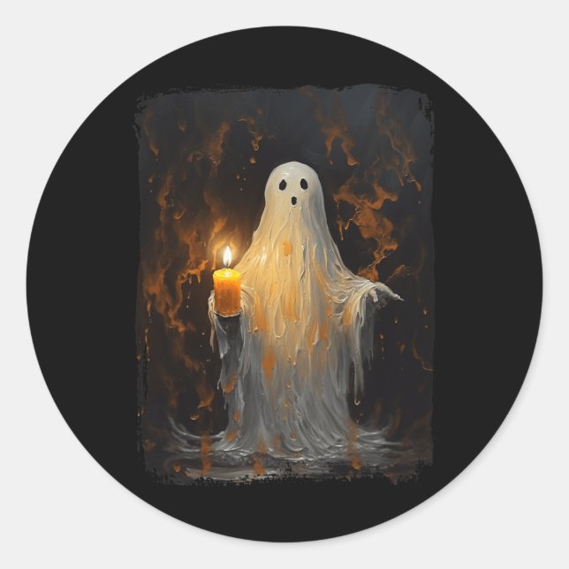 Sticker Rond Cute Ghost Holding bougie Fun Halloween Gothique V (Devant)