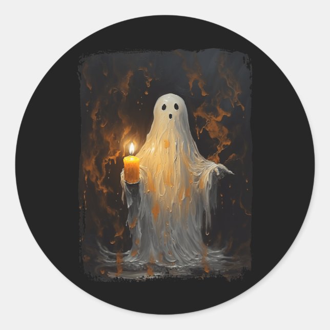 Sticker Rond Cute Ghost Holding bougie Fun Halloween Gothique V (Devant)