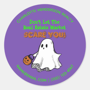 Sticker Rond Cute Ghost Immobilier Pop Par Halloween