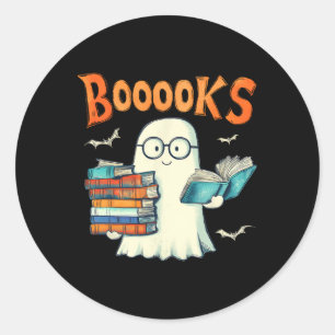 Sticker Rond Cute Ghost Livre de lecture Livres Halloween Ensei