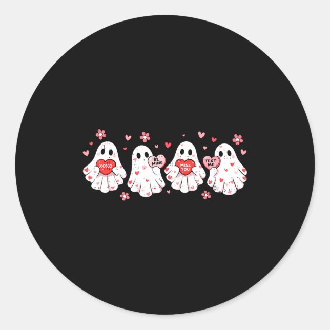 Sticker Rond Cute Ghost Love Hearts Valentines Day Womens Teens (Devant)