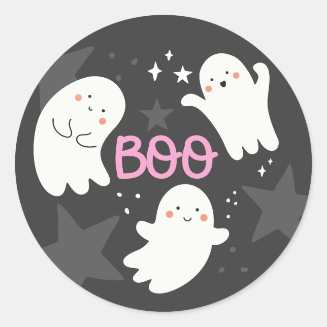 Sticker Rond Cute Ghosts Halloween BOU (Devant)