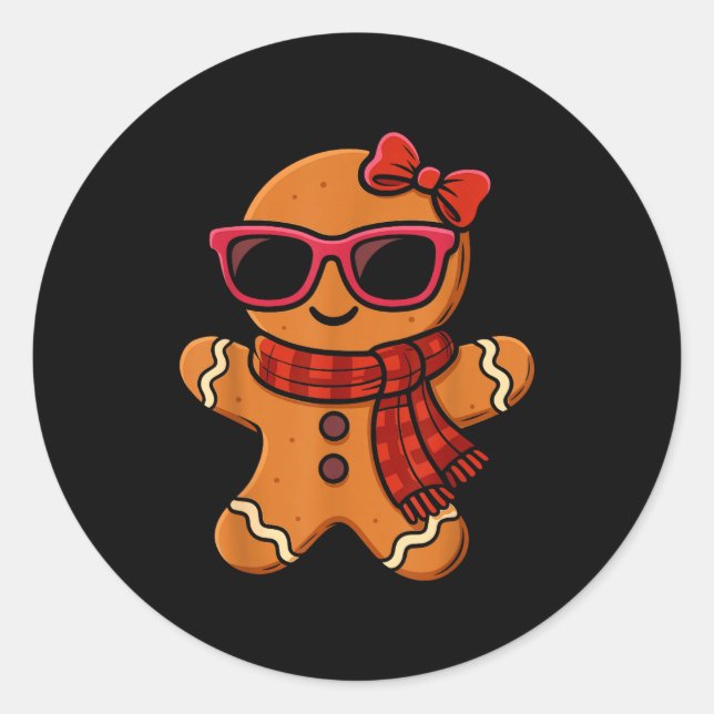 Sticker Rond Cute Gingerbread Christmas For Women Girls Xmas  (Devant)