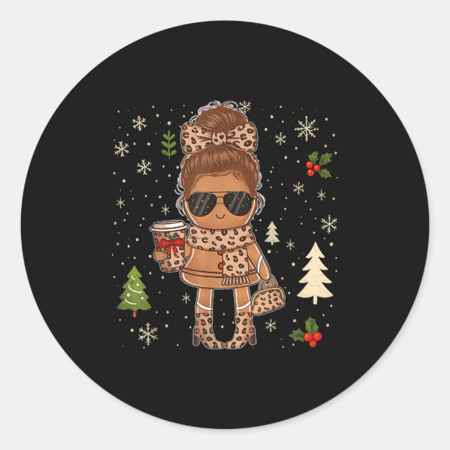 Sticker Rond Cute Gingerbread Christmas Snow Xmas For Men Women (Devant)