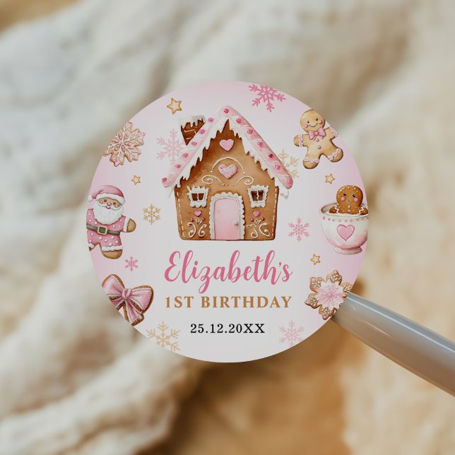 Sticker Rond Cute Gingerbread House Girl Birthday Party (Créateur téléchargé)