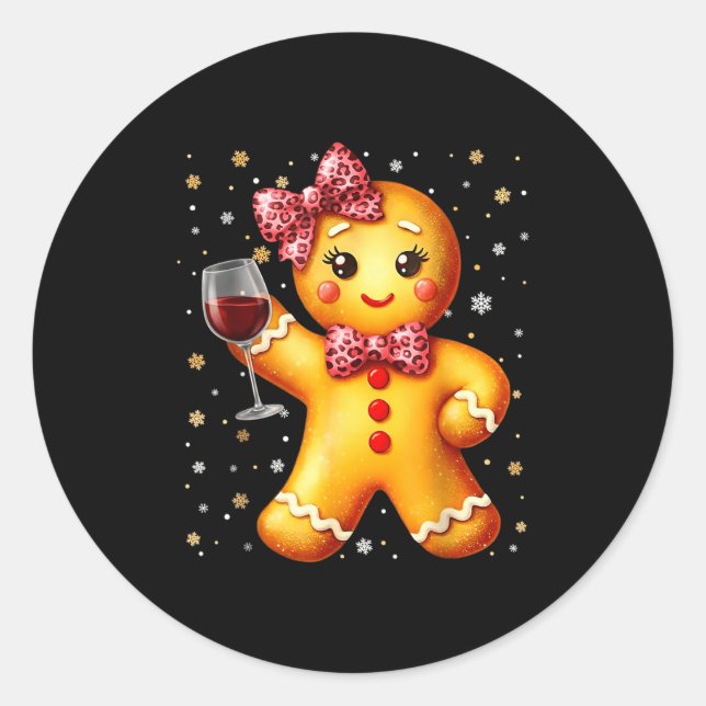 Sticker Rond Cute Gingerbread Leopard Coquette Christmas Wine X (Devant)