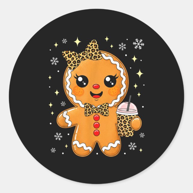 Sticker Rond Cute Gingerbread Leopard Coquette Christmas Xmas G (Devant)