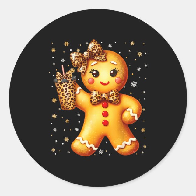 Sticker Rond Cute Gingerbread Leopard Coquette Christmas Xmas G (Devant)
