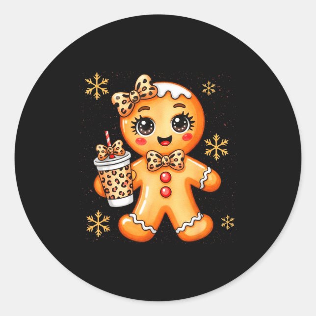 Sticker Rond Cute Gingerbread Leopard Coquette Christmas Xmas G (Devant)
