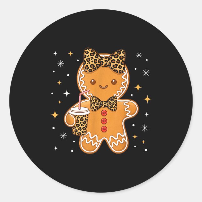 Sticker Rond Cute Gingerbread Leopard Coquette Christmas Xmas G (Devant)