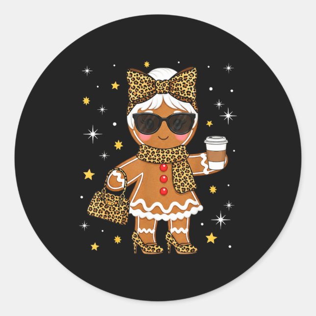 Sticker Rond Cute Gingerbread Leopard Coquette Christmas Xmas G (Devant)