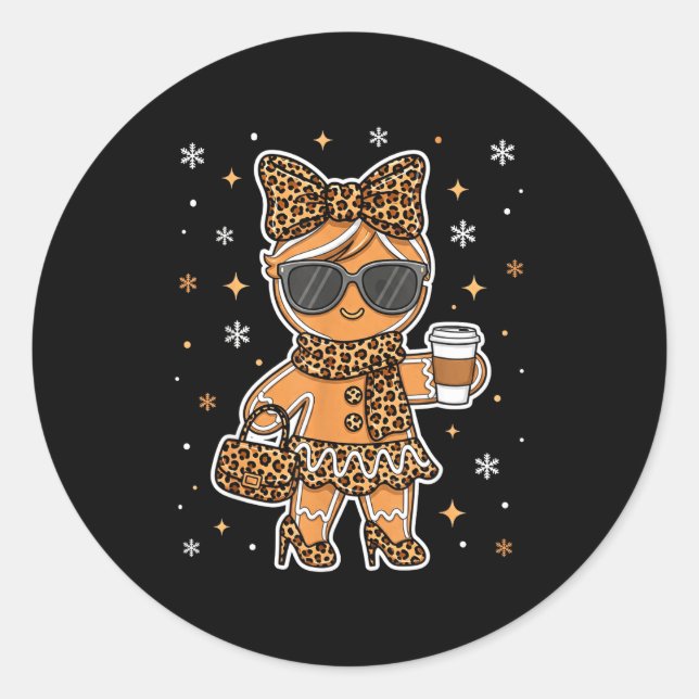Sticker Rond Cute Gingerbread Leopard Coquette Christmas Xmas G (Devant)