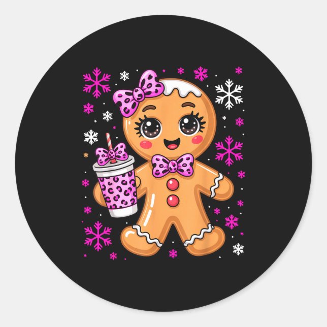 Sticker Rond Cute Gingerbread Leopard Coquette Christmas Xmas G (Devant)