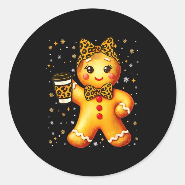 Sticker Rond Cute Gingerbread Leopard Coquette Christmas Xmas G (Devant)