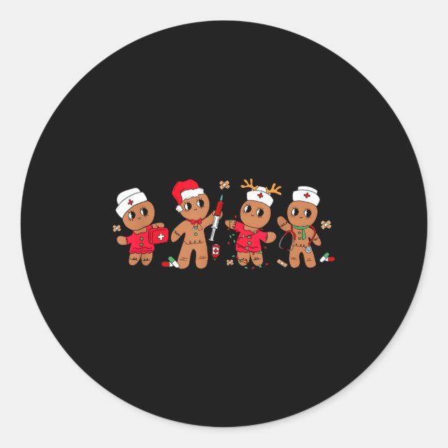 Sticker Rond Cute Gingerbread Nurse Christmas Design Medical Hu (Devant)
