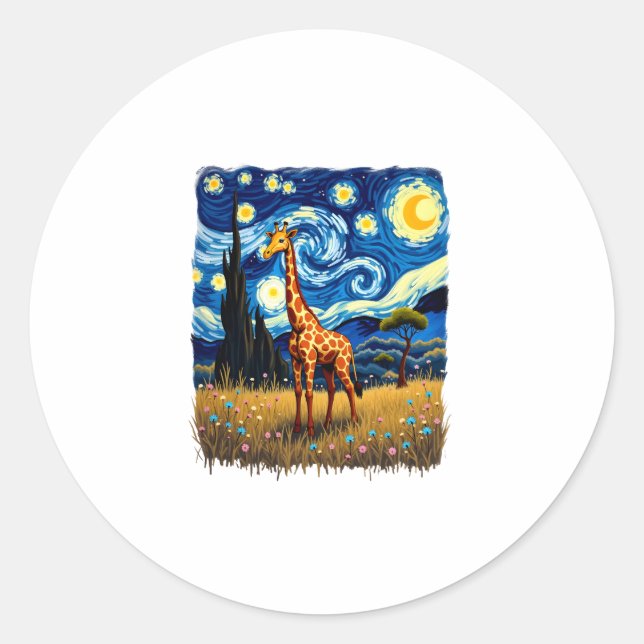 Sticker Rond Cute Giraffe Africa - Starry Night T-Shirt (Devant)