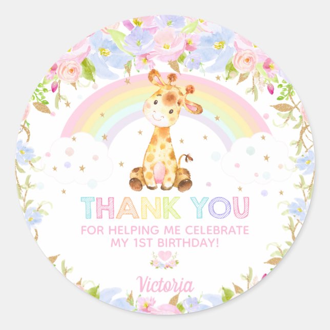 Sticker Rond Cute Giraffe Anniversaire Baby shower Merci Favori (Devant)
