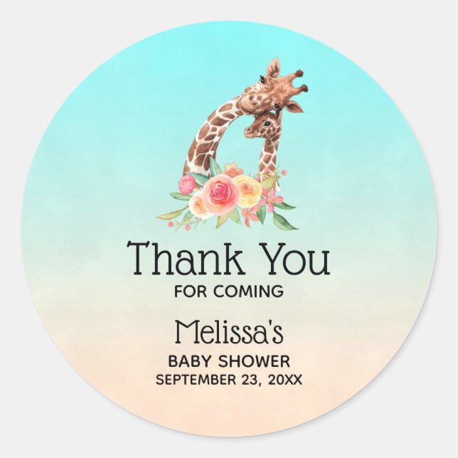 Sticker Rond Cute Giraffe Aquarelle Maman & Babe Baby shower (Devant)