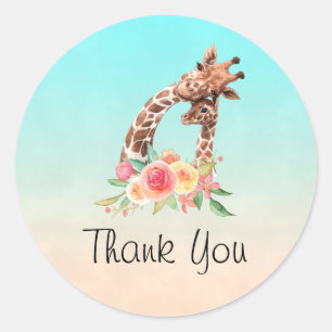 Sticker Rond Cute Giraffe Aquarelle Maman & Baby Merci