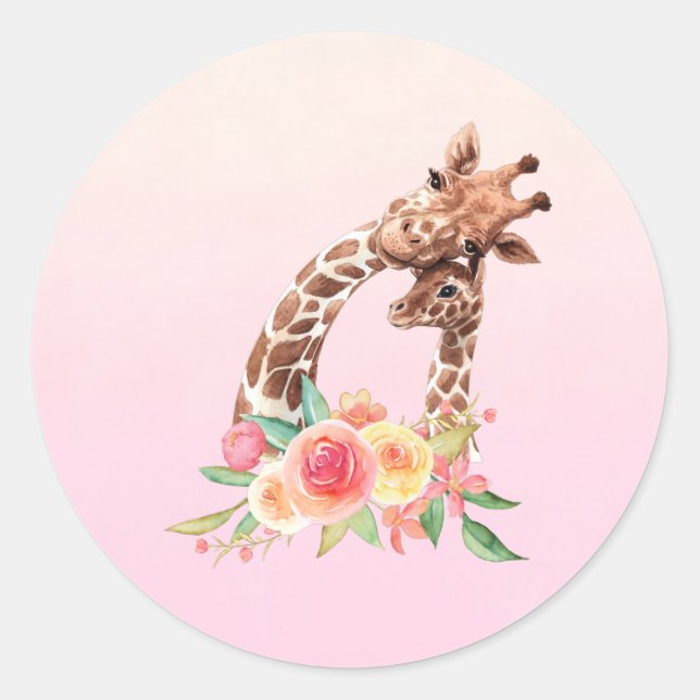Sticker Rond Cute Giraffe Aquarelle Maman & Bébé (Devant)