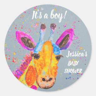 Sticker Rond Cute Giraffe Aquarelle Safari Jungle Baby shower