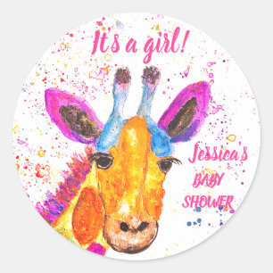 Sticker Rond Cute Giraffe Aquarelle Safari Jungle Baby shower