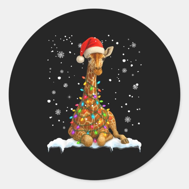 Sticker Rond Cute Giraffe Christmas Light Funny Giraffe Lover X (Devant)