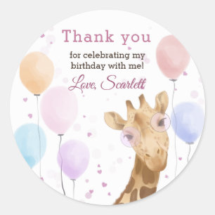 Sticker Rond Cute Giraffe Colorful Balloon Girl Anniversaire