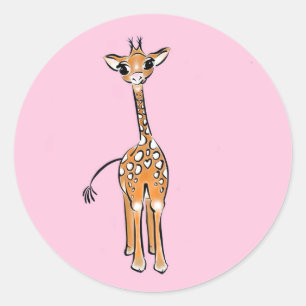 Sticker Rond Cute Giraffe drawing, safari animals