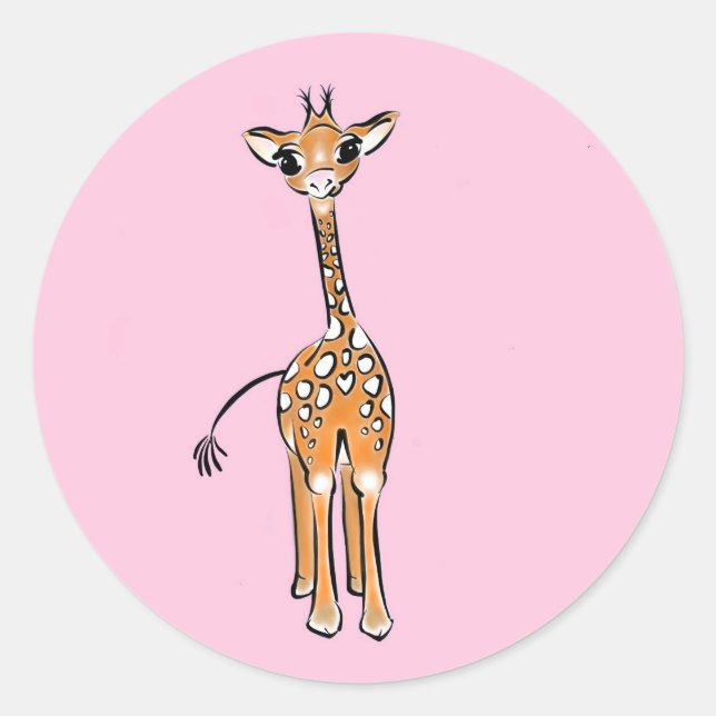 Sticker Rond Cute Giraffe drawing, safari animals (Devant)