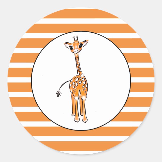 Sticker Rond Cute Giraffe drawing, safari animals (Devant)