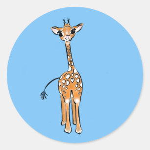 Sticker Rond Cute Giraffe drawing, safari animals