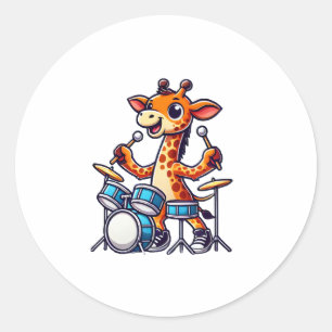 Sticker Rond Cute Giraffe Jouer Drums Giraffes Drummer Musique