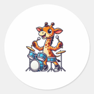 Sticker Rond Cute Giraffe Jouer Drums Giraffes Drummer Musique