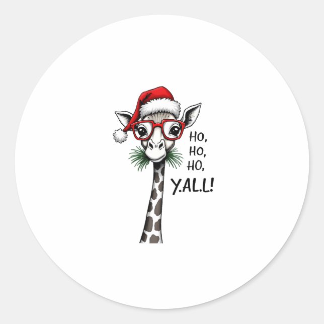 Sticker Rond Cute Giraffe With Santa Hat Merry Xmas Giraffe Lov (Devant)