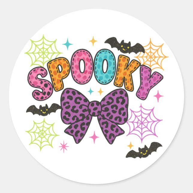 Sticker Rond Cute Girl Éffrayant Leopard Bow Halloween (Devant)