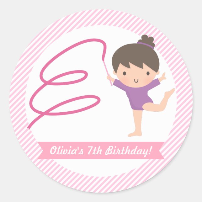 Sticker Rond Cute Girl Gymnastique Anniversaire de enfant Étiqu (Devant)