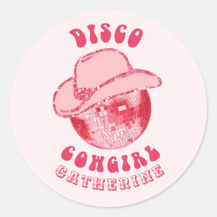Sticker Rond Cute Girl Pink Disco Nom de la cow-girl