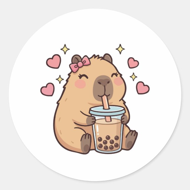 Sticker Rond Cute Girls Capybara Ramen Kawaii Tea Kawaii Capy  (Devant)