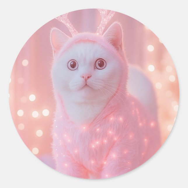 Sticker Rond Cute Glowing Reindeer Kitty Winter Fantasy         (Devant)