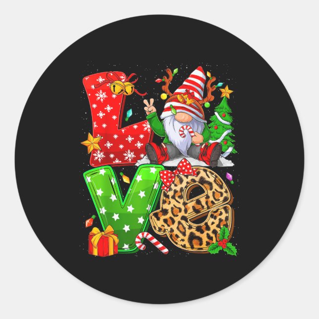 Sticker Rond Cute Gnome Family Christmas For Women Men - Love G (Devant)