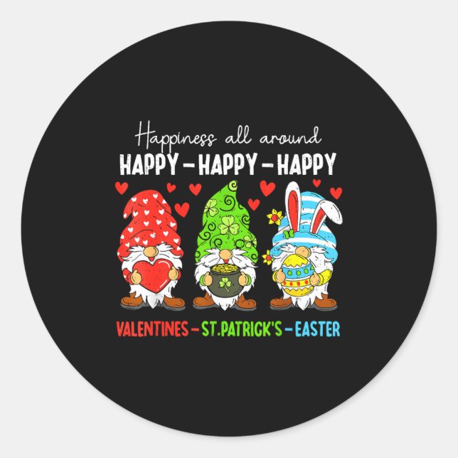 Sticker Rond Cute Gnome Happy Valentines St Patricks Easter Hol (Devant)