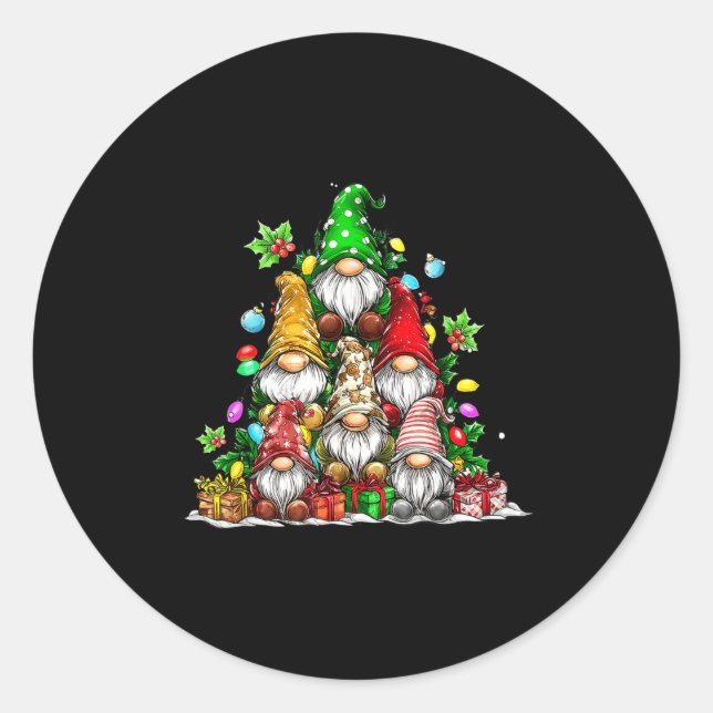 Sticker Rond Cute Gnomes Christmas Tree Lights Gnomies Gnome Xm (Devant)