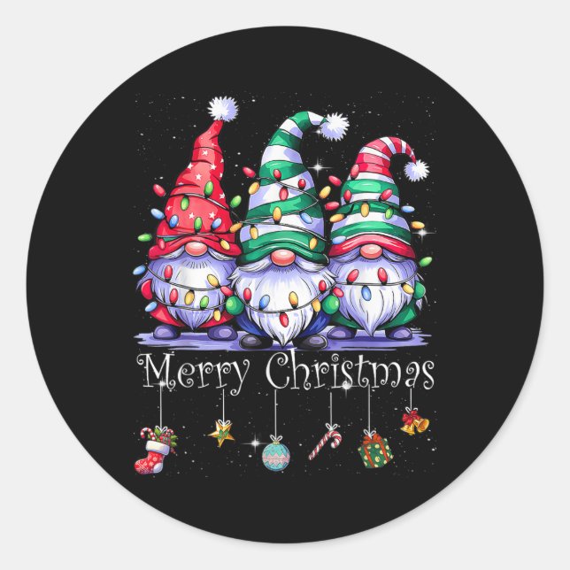 Sticker Rond Cute Gnomes Merry Christmas Light Family Gnome Xma (Devant)