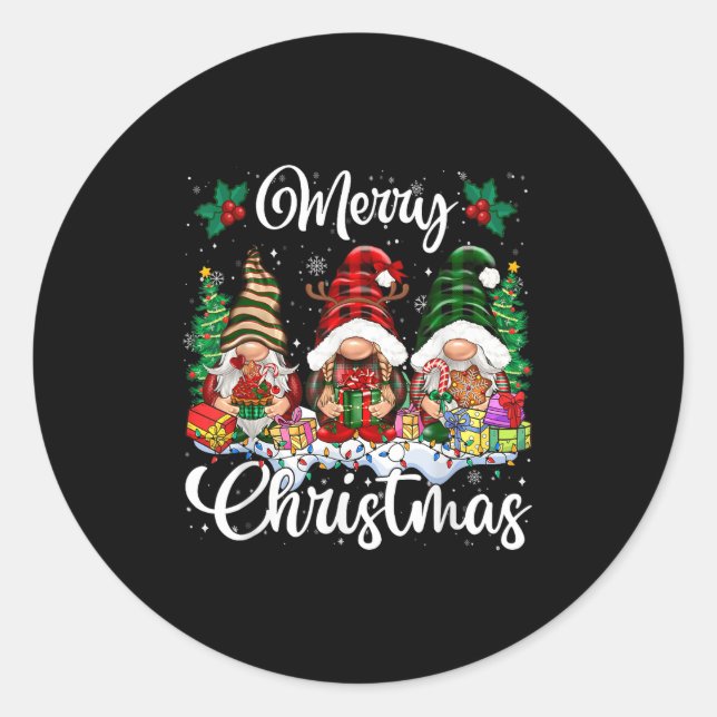Sticker Rond Cute Gnomes Merry Christmas Light Family Gnome Xma (Devant)