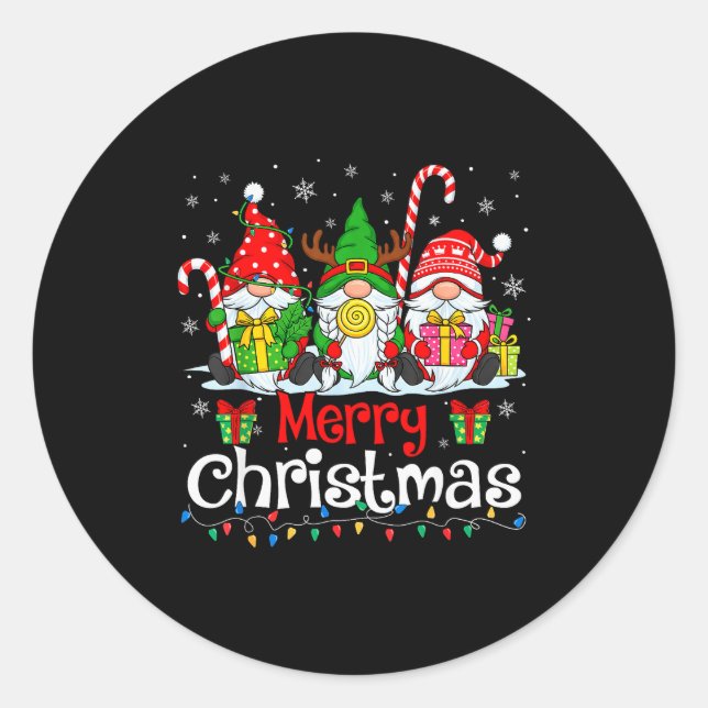 Sticker Rond Cute Gnomes Merry Christmas Light Family Gnome Xma (Devant)
