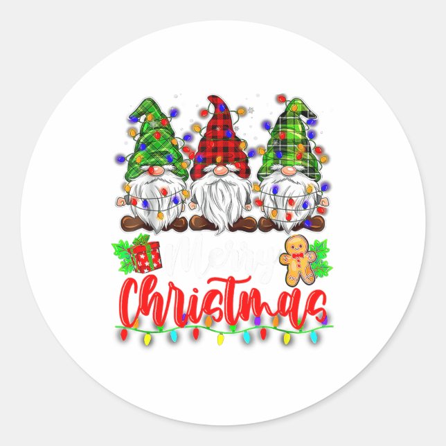 Sticker Rond Cute Gnomes Merry Christmas Light Family Gnome Xma (Devant)