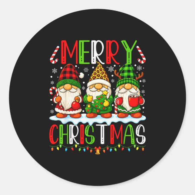 Sticker Rond Cute Gnomes Merry Christmas Lights Gnome Xmas Men  (Devant)